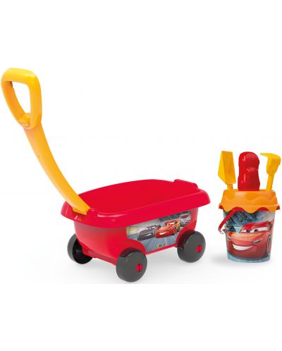Детски плажен комплект Smoby Cars - Количка с кофичка за пясък - 1