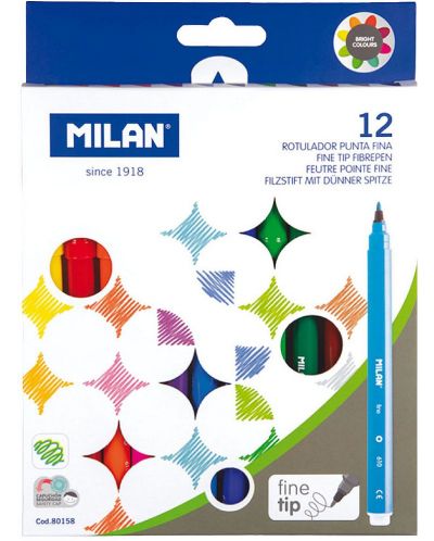 Комплект флумастери Milan - Fine Tip, 12 цвята