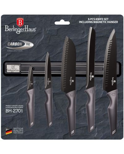 Комплект от 5 ножа Berlinger Haus - Metallic Line Carbon Pro Edition, с магнитна лента - 2