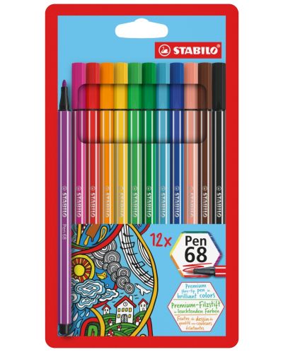 Комплект флумастери Stabilo Pen 68 - 12 цвята - 1