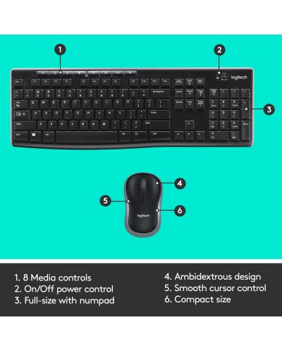 Комплект мишка и клавиатура Logitech - MK270, безжичен, черен - 7