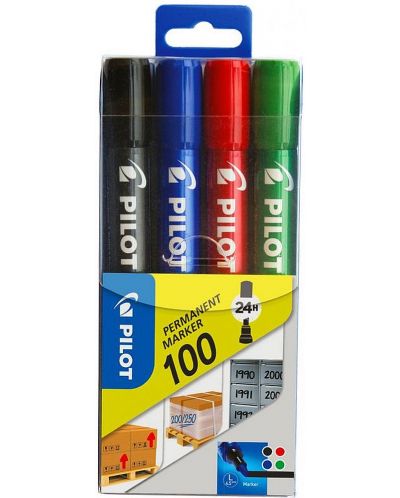 Комплект перманентни маркери Pilot 100 - 4 цвята - 1