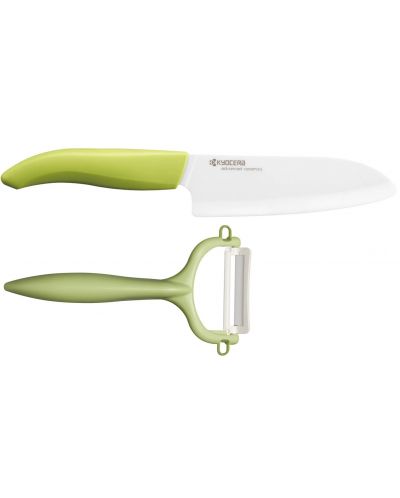 Комплект нож и белачка KYOCERA , в кутия, бели/зелени - 1