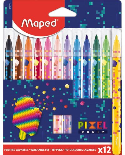 Комплект флумастери Maped Color Peps - Pixel Party, 12 цвята - 1