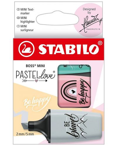 Комплект мини текст маркери Stabilo Pastel Love - Be Happy, 3 цвята - 1