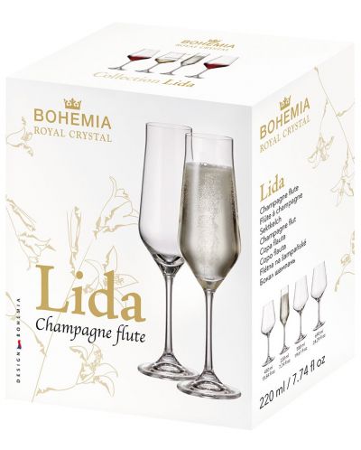 Комплект чаши за шампанско Bohemia - Royal Lida, 6 броя x 220 ml - 2