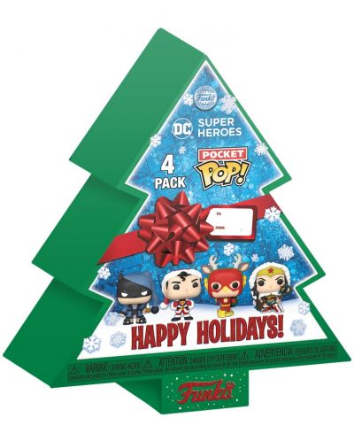 Комплект фигури Funko Pocket POP! DC Comics: Super Heroes - Happy Holidays Tree Box - 1