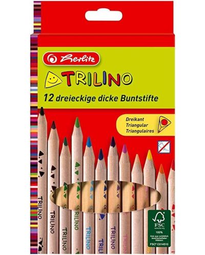 Комплект цветни триъгълни моливи Herlitz - Natur, 12 броя - 1