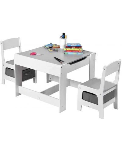 Комплект детска двустранна маса с черна дъска и 2 столчета Ginger Home - Бяло-сиво - 5