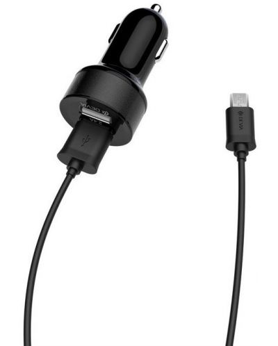 Зарядно за кола Devia - 5224, USB-A, кабел Micro USB, черно - 1