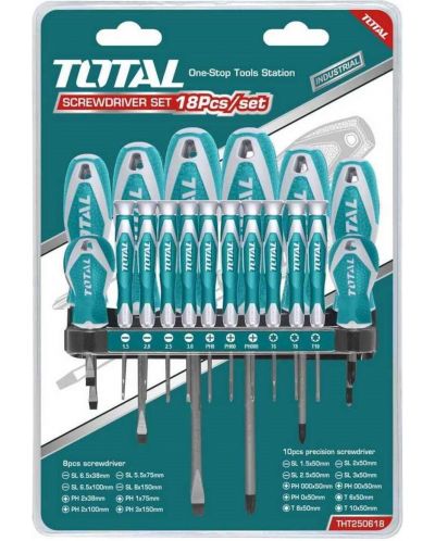 Комплект отвертки със стойка TOTAL - SL, PH, Tx, 18 части - 1