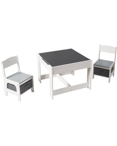 Комплект детска двустранна маса с черна дъска и 2 столчета Ginger Home - Бяло-сиво - 1
