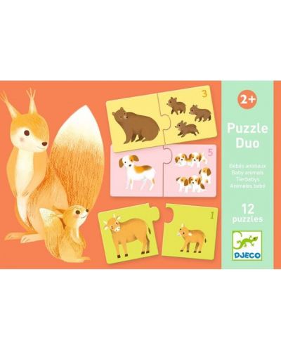 Комплект образователни пъзели Djeco - Бебета животни - 2