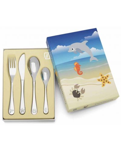 Комплект детски прибори за хранене Zilverstad - Морски живот, 4 части - 1