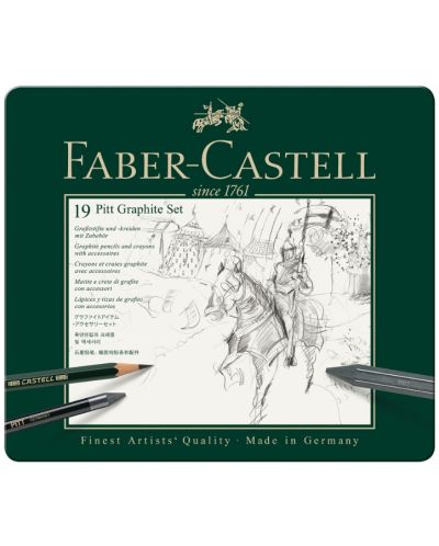 Комплект моливи Faber-Castell Pitt Graphite - 19 броя, в метална кутия - 1
