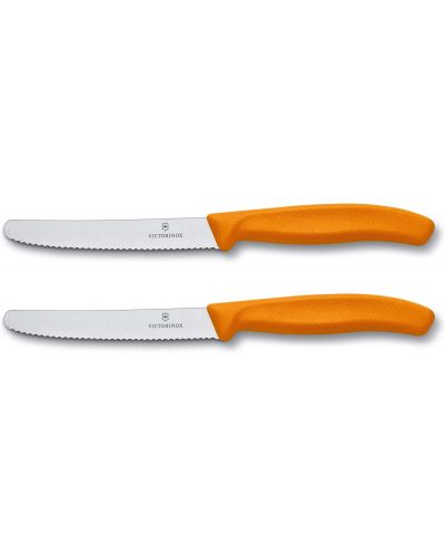 Комплект от 2 назъбени ножа Victorinox - Swiss Classic, 11 cm, оранжеви - 2