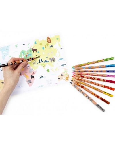 Комплект цветни моливи Kidea - Jumbo Safari, 10 цвята - 2