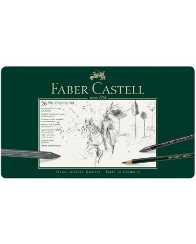 Комплект моливи Faber-Castell Pitt Graphite - 26 броя, в метална кутия - 1