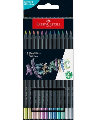 Комплект моливи Faber-Castell Black Edition - Metallic, 12 цвята - 1