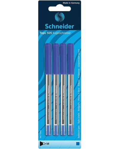 Комплект химикалки Schneider Tops 505 - Сини, M, 4 броя