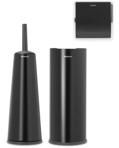 Комплект от 3 аксесоара за тоалетна Brabantia - ReNew, Matt Black - 1