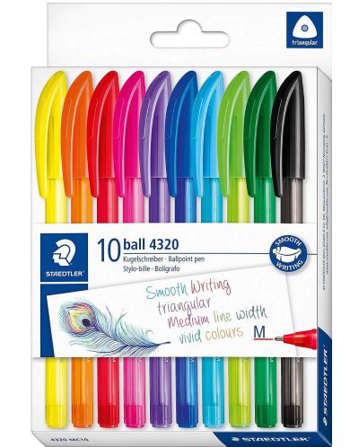 Комплект химикалки Staedtler 423 - 10 броя, цветни - 1