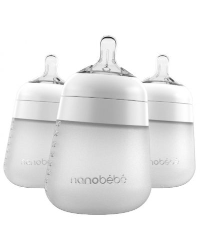 Комплект силиконови бутилки Nanobebe - Flexy, 270 ml, 3 броя, бели - 1