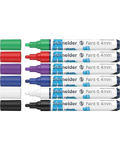 Комплект акрилни маркери Schneider Paint-It - 320, 4.00 mm, 6 основни цвята - 1