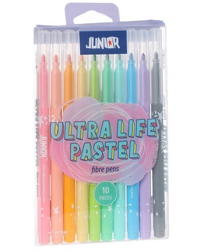 Комплект флумастери Junior - Ultra life, 10 пастелни цвята - 1