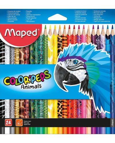 Комплект цветни моливи Maped Color Peps - Animals, 24 цвята - 1