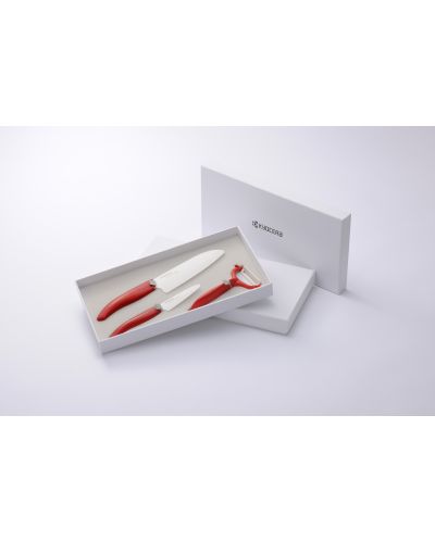 Комплект от 2 керамични ножа с белачка KYOCERA - Червени - 3