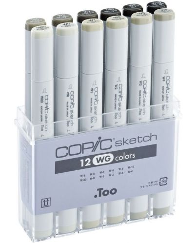 Комплект маркери Too Copic Sketch - Топли сиви тонове, 12 цвята - 1