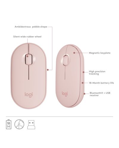 Комплект мишка и клавиатура Logitech - MK470 Slim Combo, безжични, rose - 8
