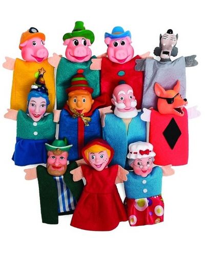 Комплект кукли за ръка Nowa Szkola - С герои на 3 приказки, 11 броя - 1