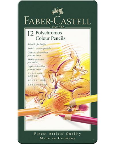 Комплект цветни моливи Faber-Castell Polychromos - 12 цвята - 1