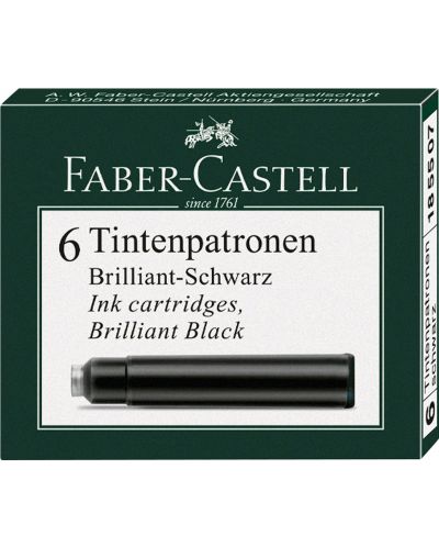 Комплект патрончета за писалка Faber-Castell - Черни, 6 броя - 1