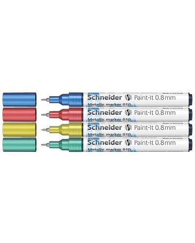Комплект металически маркери Schneider Paint-It - 010, 0.8 mm, 4 основни цвята - 1