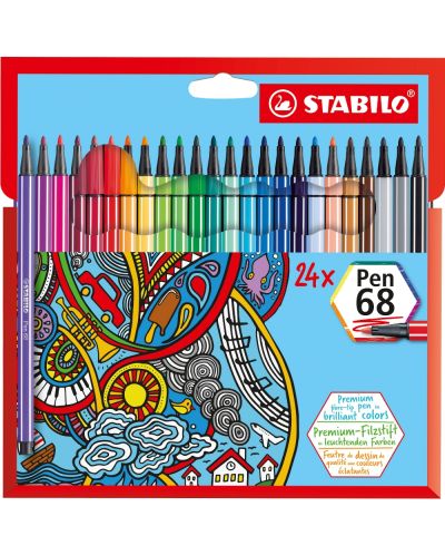 Комплект флумастери Stabilo Pen 68 - 24 цвята - 1