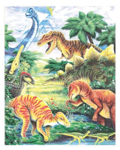 Комплект за рисуване с цветни моливи Royal - Динозаври, 22 х 30 cm - 1