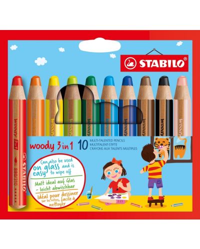 Комплект цветни моливи Stabilo Woody 3 in 1 - 10 цвята - 1