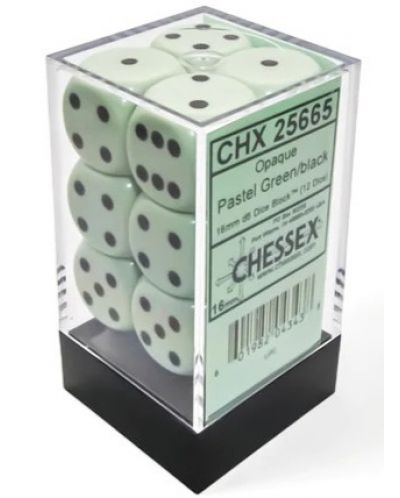 Комплект зарове Chessex Opaque Pastel - Green/black, 12 броя - 1
