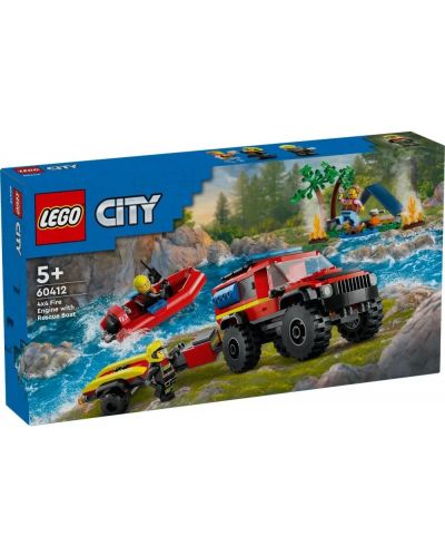 Конструктор LEGO City - Пожарникарски камион 4 х 4 със спасителна лодка (60412) - 1