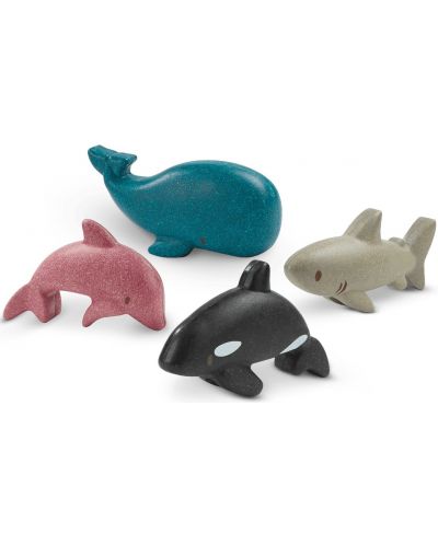 Комплект дървени играчки PlanToys - Морски животни, 4 броя - 1