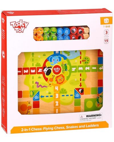 Комплект дървени игри Tooky toy - Не се сърди човече и Змии и стълби - 1