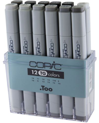 Комплект маркери Too Copic Classic - Сиви тонове, 12 цвята - 1