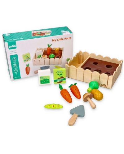 Комплект дървени играчки Lelin - Зеленчуци за засаждане - 2