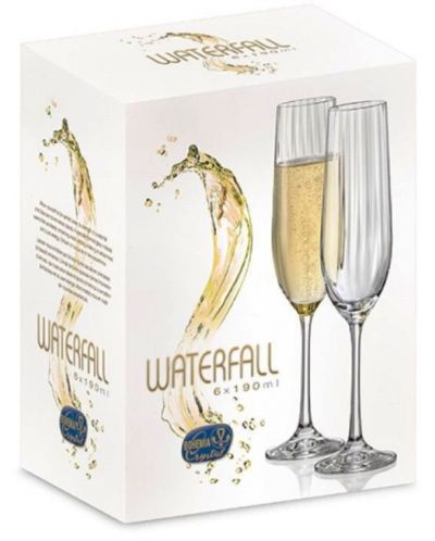Комплект чаши за шампанско Bohemia - Royal Waterfall, 6 броя x 190 ml - 2