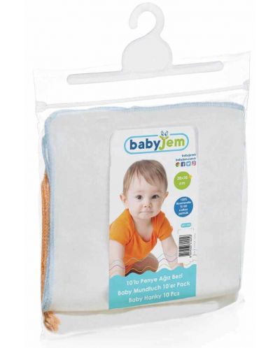 Комплект от 10 памучни кърпи BabyJem - White, 28 х 28 cm - 2
