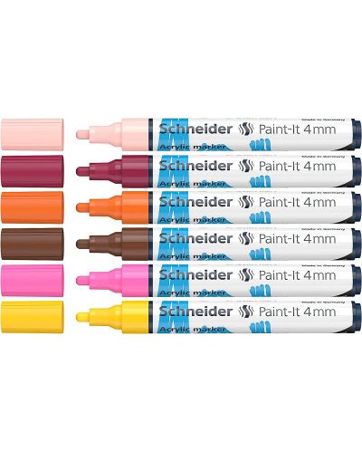 Комплект акрилни маркери Schneider Paint-It - 320, 4.00 mm, 6 топли цвята - 1