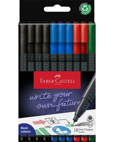 Комплект тънкописци Faber-Castell Grip - Basic Colors, 0.4 mm, 10 броя - 1